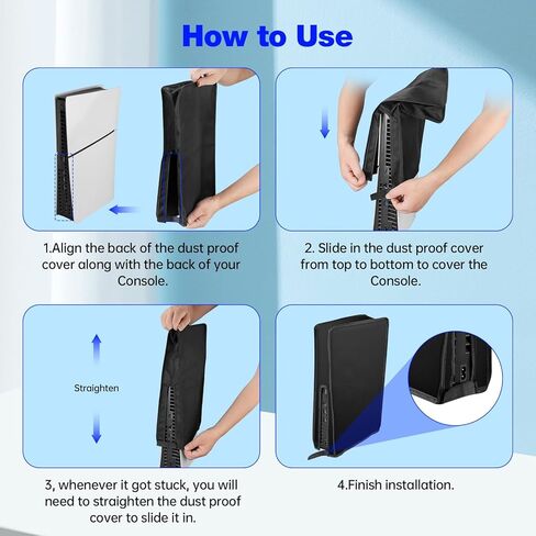 غطاء غبار WAOYER لجهاز PS5 Slim Disc/الإصدار الرقمي، جراب واقٍ مقاوم للغبار ومضاد للخدش لملحقات Playstation 5 Slim - أسود in Kuwait