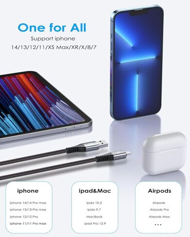 USB C Ligtning Cable 2-Pack 3.3ft, [Apple MFi Certified] i Phone Fast Charging High Speed Data Sync, Durable Nylon Braided Compatible with i Phone 14/13/12/11 Pro Max/XR/XS/X/8/7/Plus/6S/6/SE/5S/iPad in Saudi Arabia