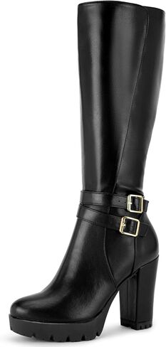 Perphy Round Toe Platform Chunky Heels Knee High Boots for Women in Saudi Arabia