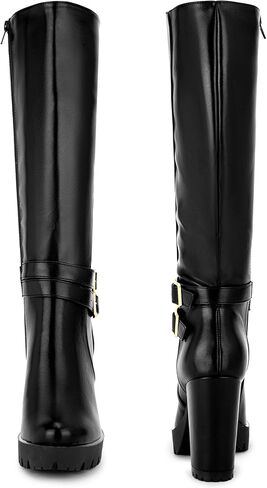 Perphy Round Toe Platform Chunky Heels Knee High Boots for Women in Saudi Arabia