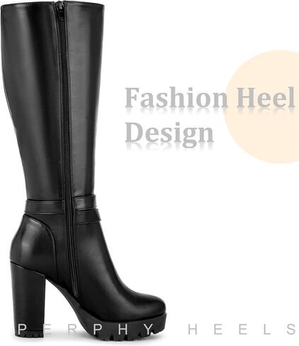 Perphy Round Toe Platform Chunky Heels Knee High Boots for Women in Saudi Arabia