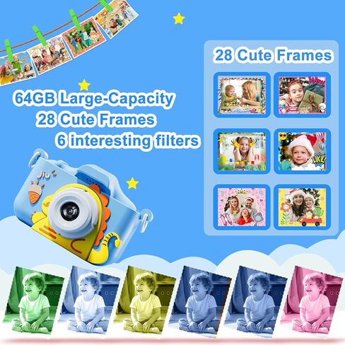 Kids Camera, Digital Camera for Girls with 64G SD Card, 48 MP HD 1080P IPS Screen Dual Selfie Digital Toddler Video Camera Toy for Kids, Great Christmas Birthday Gift for Boys and Girls in Saudi Arabia