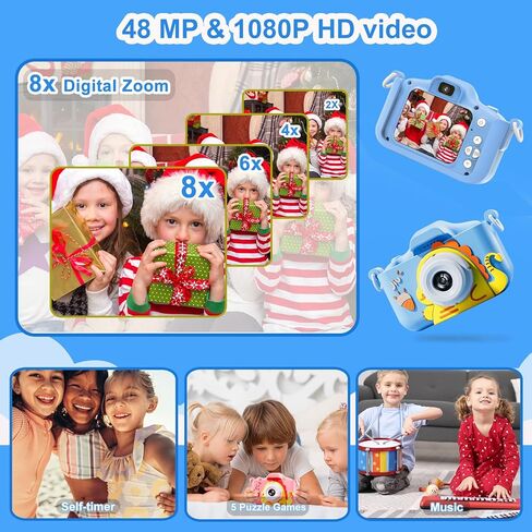 Kids Camera, Digital Camera for Girls with 64G SD Card, 48 MP HD 1080P IPS Screen Dual Selfie Digital Toddler Video Camera Toy for Kids, Great Christmas Birthday Gift for Boys and Girls in Saudi Arabia