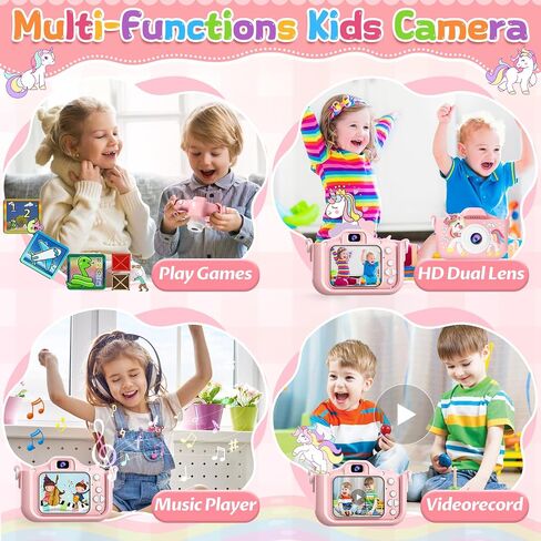 Kids Camera, Digital Camera for Girls with 64G SD Card, 48 MP HD 1080P IPS Screen Dual Selfie Digital Toddler Video Camera Toy for Kids, Great Christmas Birthday Gift for Boys and Girls in Saudi Arabia