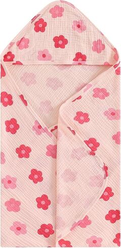 Baby Hooded Bath Towel, Organic Cotton, Soft and Absorbent, Newborn Infant Toddler Bath Essentials for Girl Boy (Red, 32Inch*32Inch) in Saudi Arabia