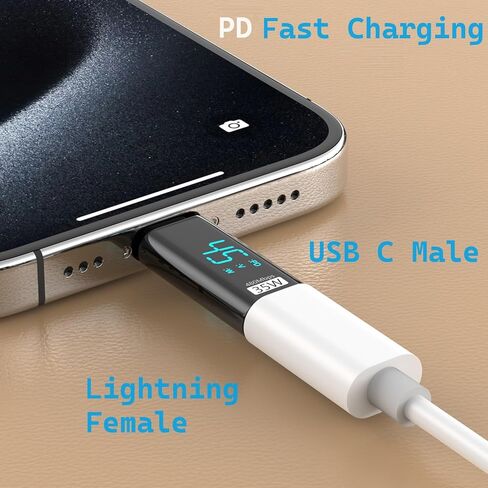 محول شحن iPhone USB-C، موصل USB C معتمد من MFi ذكر إلى موصل Lightning أنثى من النوع C إلى 8 Pin PD محول شحن سريع ومزامنة البيانات لهاتف iPhone 16 16 Pro Max 16 Plus iPad Galaxy Pixel in Kuwait
