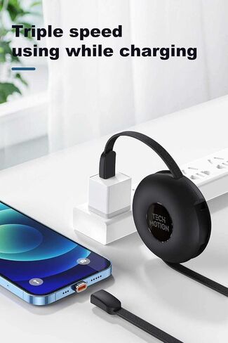 كابل شحن مغناطيسي قابل للسحب 3 في 1 - توصيل طاقة بقدرة 60 وات USB-C من النوع C/Micro USB، متوافق مع الهواتف المحمولة والأجهزة اللوحية، 39 بوصة (أسود) in Saudi Arabia