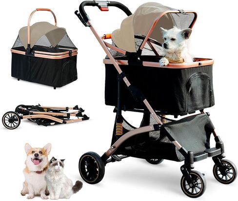 Cttasty Pet Stroller, Dog Strollers with Removable Carrier, Pet Stroller for Cats and Small and Medium Dogs, 4 Wheels Travel Jogger for Puppies, Pet Gear Stroller with Large Storage Basket, Black in Saudi Arabia