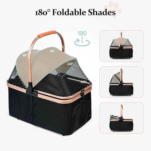 Cttasty Pet Stroller, Dog Strollers with Removable Carrier, Pet Stroller for Cats and Small and Medium Dogs, 4 Wheels Travel Jogger for Puppies, Pet Gear Stroller with Large Storage Basket, Black in Saudi Arabia