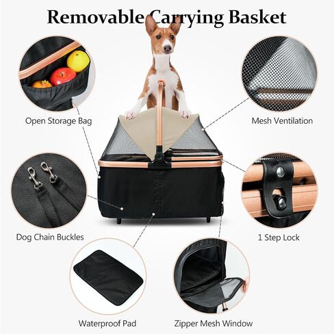 Cttasty Pet Stroller, Dog Strollers with Removable Carrier, Pet Stroller for Cats and Small and Medium Dogs, 4 Wheels Travel Jogger for Puppies, Pet Gear Stroller with Large Storage Basket, Black in Saudi Arabia