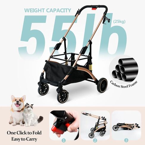 Cttasty Pet Stroller, Dog Strollers with Removable Carrier, Pet Stroller for Cats and Small and Medium Dogs, 4 Wheels Travel Jogger for Puppies, Pet Gear Stroller with Large Storage Basket, Black in Saudi Arabia