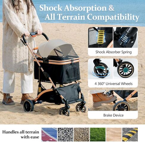 Cttasty Pet Stroller, Dog Strollers with Removable Carrier, Pet Stroller for Cats and Small and Medium Dogs, 4 Wheels Travel Jogger for Puppies, Pet Gear Stroller with Large Storage Basket, Black in Saudi Arabia