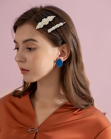 2Pcs White Pearl Hair Clips Large Hair Clips Pins Barrette Ties Hairpins for Woman Girls Headwear Sweet Hair Accessories Fashion Cute Hair Clips Hair Accessories (B) in Saudi Arabia