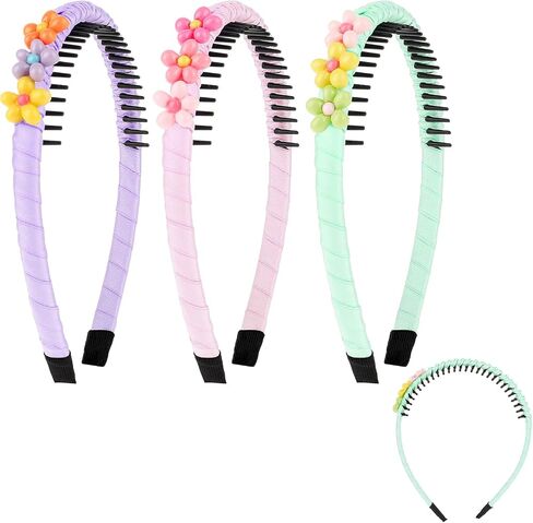 3 PCS Girls Headbands, Colorful Heart Flower Headbands for Kids, Non-slip Headbands with Teeth, Toddler Hair Accessories for Toddler Girls and Teens (Flower Hairbands) in Saudi Arabia