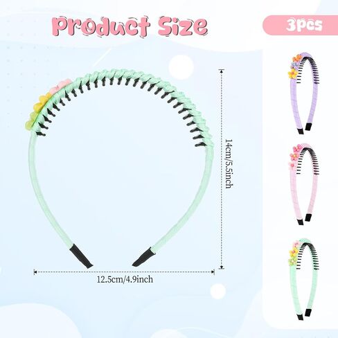 3 PCS Girls Headbands, Colorful Heart Flower Headbands for Kids, Non-slip Headbands with Teeth, Toddler Hair Accessories for Toddler Girls and Teens (Flower Hairbands) in Saudi Arabia
