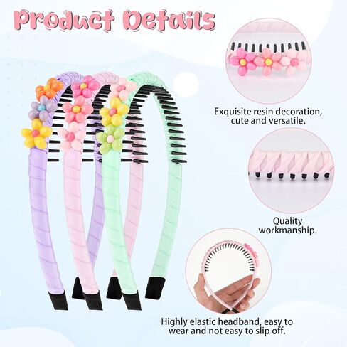 3 PCS Girls Headbands, Colorful Heart Flower Headbands for Kids, Non-slip Headbands with Teeth, Toddler Hair Accessories for Toddler Girls and Teens (Flower Hairbands) in Saudi Arabia