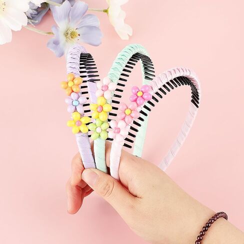 3 PCS Girls Headbands, Colorful Heart Flower Headbands for Kids, Non-slip Headbands with Teeth, Toddler Hair Accessories for Toddler Girls and Teens (Flower Hairbands) in Saudi Arabia
