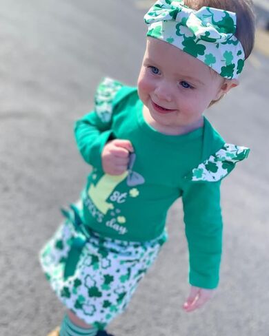 fioukiay My First St Patrick's Day Baby Girls Outfit Romper Clover Bow Skirt with Headband Infant Newborn Clothes Set in Saudi Arabia