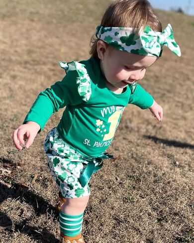 fioukiay My First St Patrick's Day Baby Girls Outfit Romper Clover Bow Skirt with Headband Infant Newborn Clothes Set in Saudi Arabia