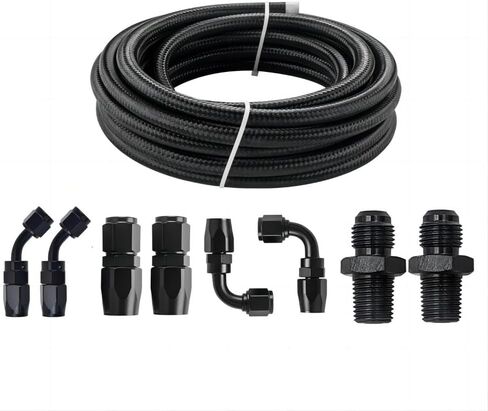 Autoutfit 3/8 6AN 20FT، -6 نايلون الفولاذ المقاوم للصدأ مضفر خط الوقود النفط / الغاز / محول نهاية خرطوم الوقود مع 12 قطعة تركيبات دوارة in Saudi Arabia