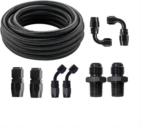 Autoutfit 3/8 6AN 20FT، -6 نايلون الفولاذ المقاوم للصدأ مضفر خط الوقود النفط / الغاز / محول نهاية خرطوم الوقود مع 12 قطعة تركيبات دوارة in Saudi Arabia