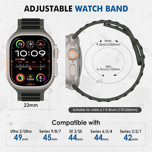 أساور MoKo الرياضية المتوافقة مع Apple Watch Ultra 2/Ultra Band، أساور ساعات Apple للرجال والنساء 49 مم 46 مم 45 مم 44 مم 42 مم، حزام بديل من السيليكون لسلسلة iWatch 10 9 8 7 6 5 SE Ultra 2، برتقالي/أسود in Kuwait