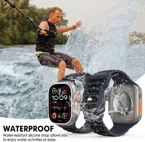 MoKo Sport Bands Compatible Apple Watch Ultra 2/Ultra Band,Apple Watch Bands for Men Women 49mm 46mm 45mm 44mm 42mm,Silicone Replacement Strap for iWatch Series 10 9 8 7 6 5 SE Ultra 2,Orange/Black in Saudi Arabia
