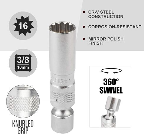 BELEY 14mm / 16mm 3/8 inch Magnetic Swivel Drive 12 Point Spark Plug Wobble Socket Compatible with BMW in Saudi Arabia