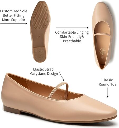 Trary Flats for Women, Mary Jane Shoes for Women, Ballet Flats for Women, Women's Flats, Closed Toe Flats Shoes Women, Elastic Straps Flats Shoes for Women in Kuwait