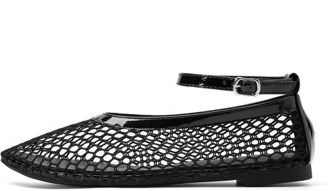 Women's Mesh Ballet Flats Shoes for Women Fishnet Ballet Flats Mary Jane Flats Round Toe Comfortable Dressy Netted Ballet Flats with Buckle Strap Black in Saudi Arabia