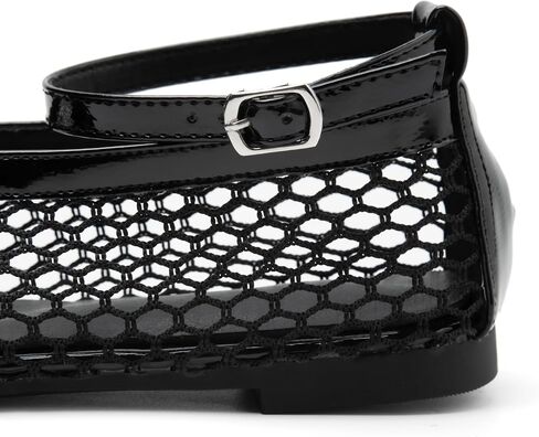 Women's Mesh Ballet Flats Shoes for Women Fishnet Ballet Flats Mary Jane Flats Round Toe Comfortable Dressy Netted Ballet Flats with Buckle Strap Black in Saudi Arabia