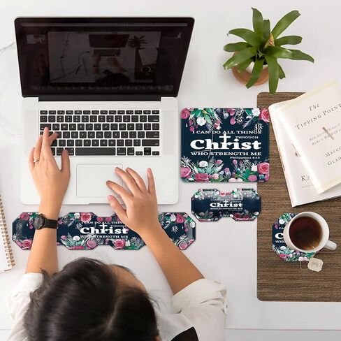 Mouse Pad Wrist Support Keyboard Wrist Rest Combo+Cup Coaster [4-in-1], Easy Typing Pain Relief, Memory Foam Gel Elbow Cushion Mousepad Set for Computer Laptop Office Home - Paw Galaxy in Kuwait