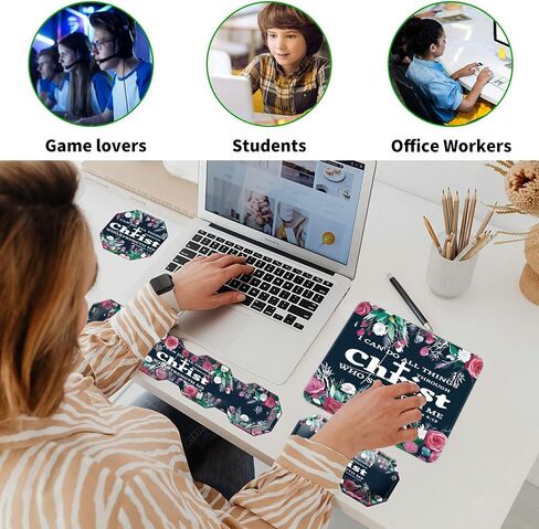 Mouse Pad Wrist Support Keyboard Wrist Rest Combo+Cup Coaster [4-in-1], Easy Typing Pain Relief, Memory Foam Gel Elbow Cushion Mousepad Set for Computer Laptop Office Home - Paw Galaxy in Kuwait