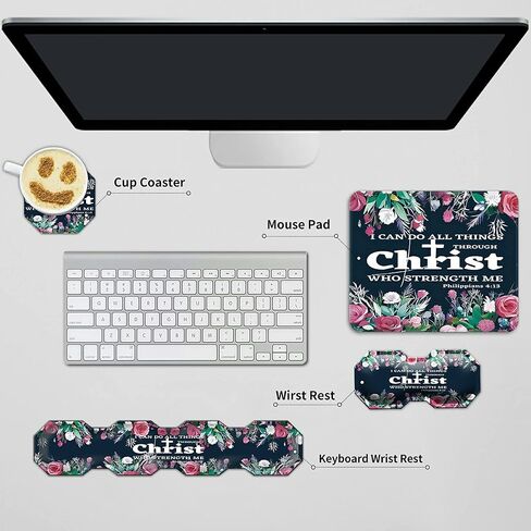 Mouse Pad Wrist Support Keyboard Wrist Rest Combo+Cup Coaster [4-in-1], Easy Typing Pain Relief, Memory Foam Gel Elbow Cushion Mousepad Set for Computer Laptop Office Home - Paw Galaxy in Kuwait