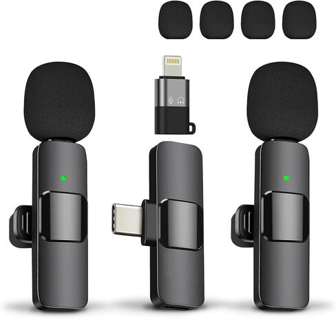 3 in 1 Microphone for iPhone iPad Android Camera PC,USB C Mini Microphone,Wireless Lavalier Lapel Mic,Compatible with New iPhone 15 Series,Extra:4 Windscreens+Earbud+USB Adapter in Saudi Arabia