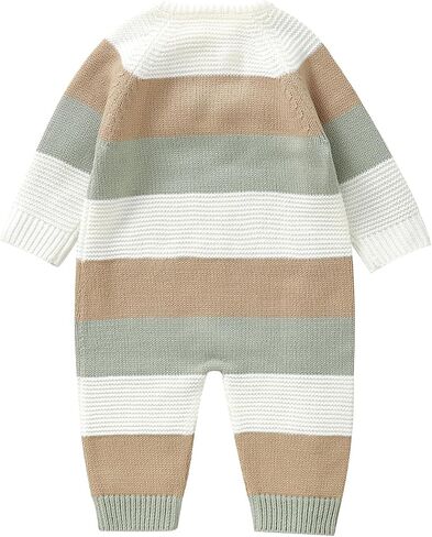 Infant Girl Boy Striped Sweater Romper Button Up Long Sleeve Full Length Jumpsuit Newborn Baby Coming Home Outfit in Saudi Arabia