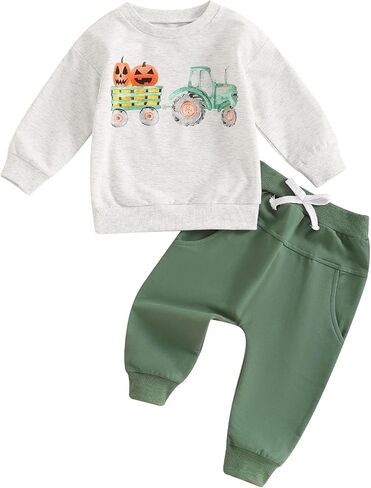 Toddler Baby Boy Halloween Outfit Pumpkin Long Sleeve Sweatshirt Elastic Waist Pants Infant Fall Baby Clothes in Saudi Arabia