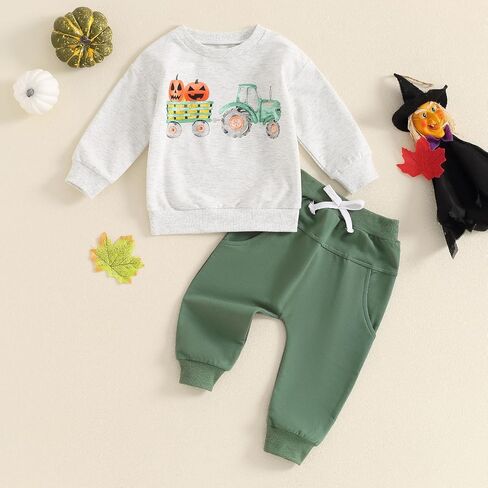Toddler Baby Boy Halloween Outfit Pumpkin Long Sleeve Sweatshirt Elastic Waist Pants Infant Fall Baby Clothes in Saudi Arabia