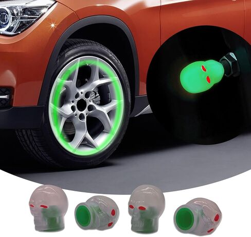 4 Pcs Car Tire Valve Stem Caps, Noctilucent Skull Automobile Tire Valve Stem Caps, Fluorescent Skull Tire Valve Stem Caps, Glow in The Dark Tire Valve Caps for Most Cars, Motorcycles, Trucks (Red) in Kuwait