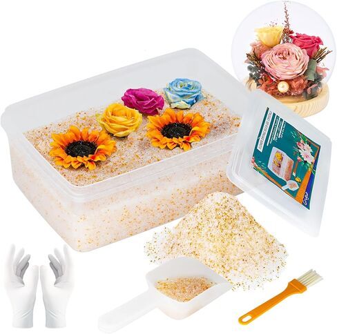 Silica Gel Flower Drying Crystals 2LBS, Color Indicating Desiccant Beads Reusable Flower Preservation Kit with Sealed Container, Gloves, Brush and Shovel in Kuwait