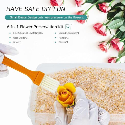 Silica Gel Flower Drying Crystals 2LBS, Color Indicating Desiccant Beads Reusable Flower Preservation Kit with Sealed Container, Gloves, Brush and Shovel in Kuwait