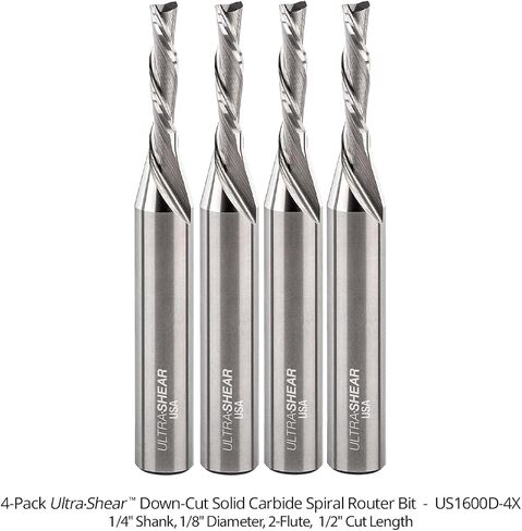 Solid Carbide Router Bits, 1/8" CD, 1/4" SH, 1/2" CL, Down Cut, USA Made Spiral Bit for CNC, Hand & Table Routers (1 Pack) in Saudi Arabia