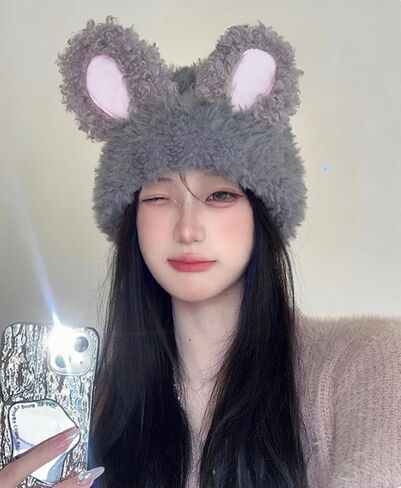 JUMISEE Cute Plush Bunny Ear Beanie Hats for Women Girls Y2K Rabbit Warm Winter Hat Skull Cap in Kuwait