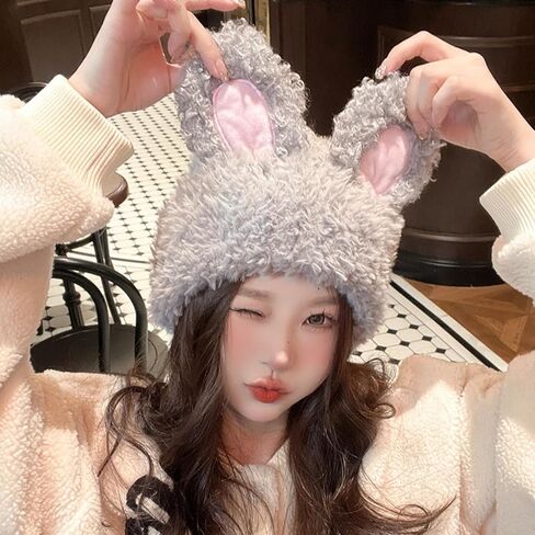 JUMISEE Cute Plush Bunny Ear Beanie Hats for Women Girls Y2K Rabbit Warm Winter Hat Skull Cap in Kuwait