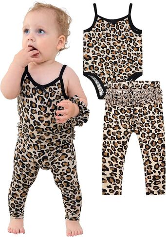 Baby Girl Summer Clothes Set Sleeveless Bodysuit and Ruffled Leggings Pants Set, Viscose from Bamboo in Saudi Arabia