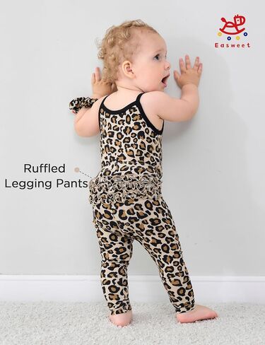 Baby Girl Summer Clothes Set Sleeveless Bodysuit and Ruffled Leggings Pants Set, Viscose from Bamboo in Saudi Arabia