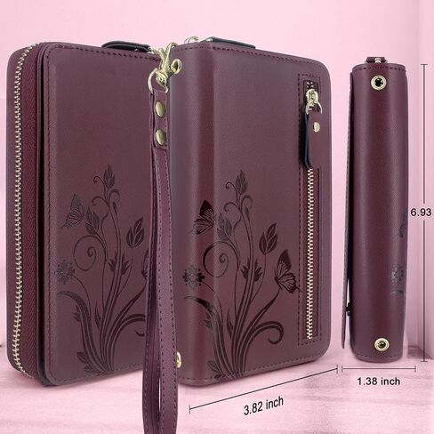 Lacass Case Wallet Compatible with iPhone 15 / iPhone 14 / iPhone 13, Crossbody Dual Zipper Detachable Leather Wallet phone case Cover (Floral Purple) in Kuwait