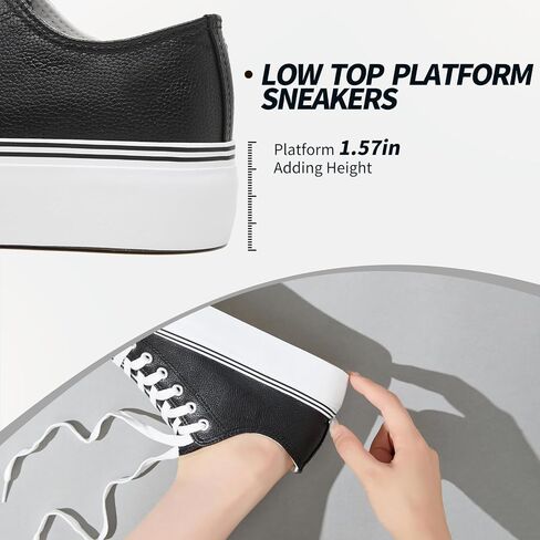 Rominz Women's White Platform Sneakers PU Leather Platform Shoes Classic Black Low Top Sneakers Casual Walking Shoes for Women in Saudi Arabia
