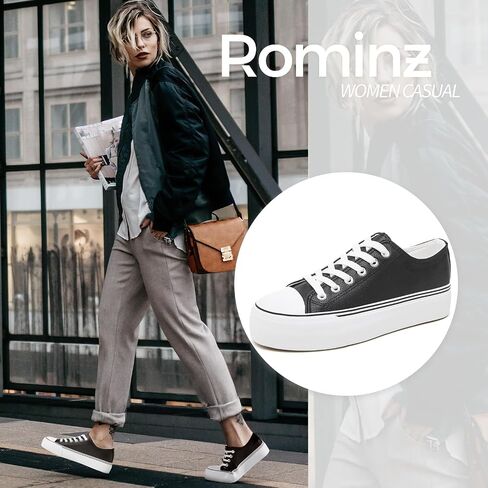 Rominz Women's White Platform Sneakers PU Leather Platform Shoes Classic Black Low Top Sneakers Casual Walking Shoes for Women in Saudi Arabia