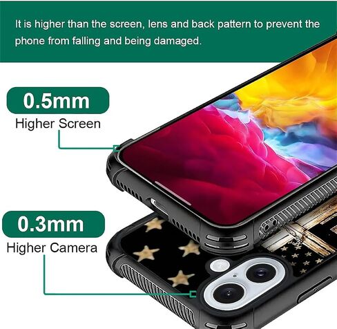 حافظة DAIZAG متوافقة مع هاتف iPhone 16، تصميم بنمط العلم الأمريكي الخشبي المتقاطع، حافظة لهاتف iPhone 16، غطاء حماية شامل مضاد للصدمات ومضاد للخدوش من مادة TPU in Kuwait